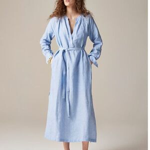 J. Crew 100% Linen Cabana Maxi Dress Long Sleeve‎ Sz XS petite